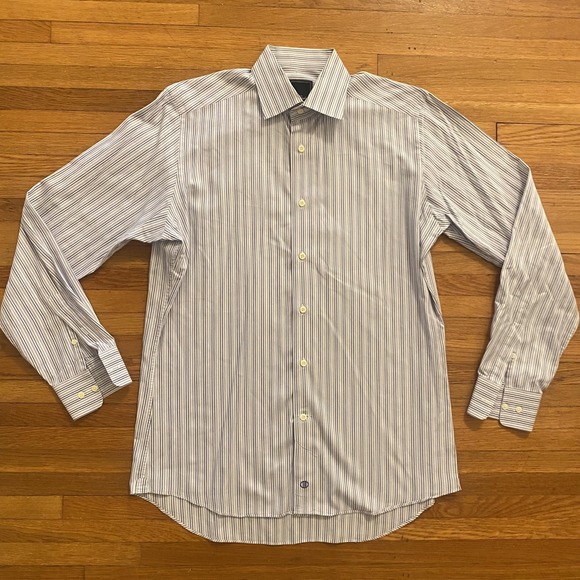 David Donahue Other - David Donahue Shirt Mens Large Blue White Pink Stripe Trim Fit Dress Monogrammed
